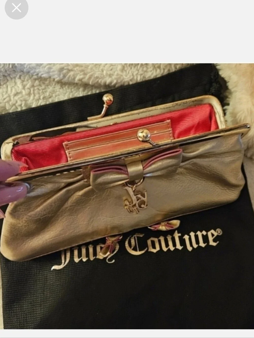💗Rare Juicy Couture Y2k Gold Mettalic Kisslock Genuine Leather With Charm